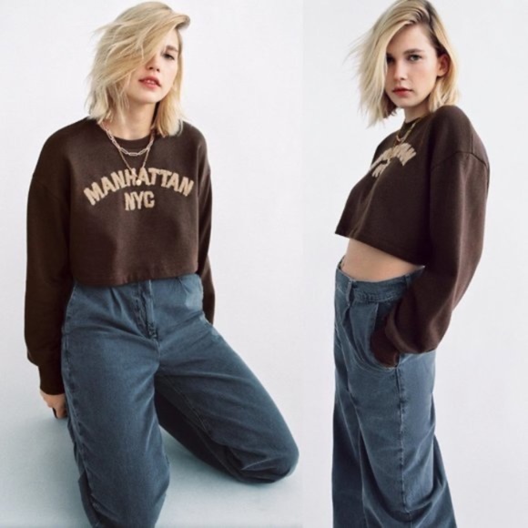 Zara Brown Crop Sweatshirt - Picture 1 of 5